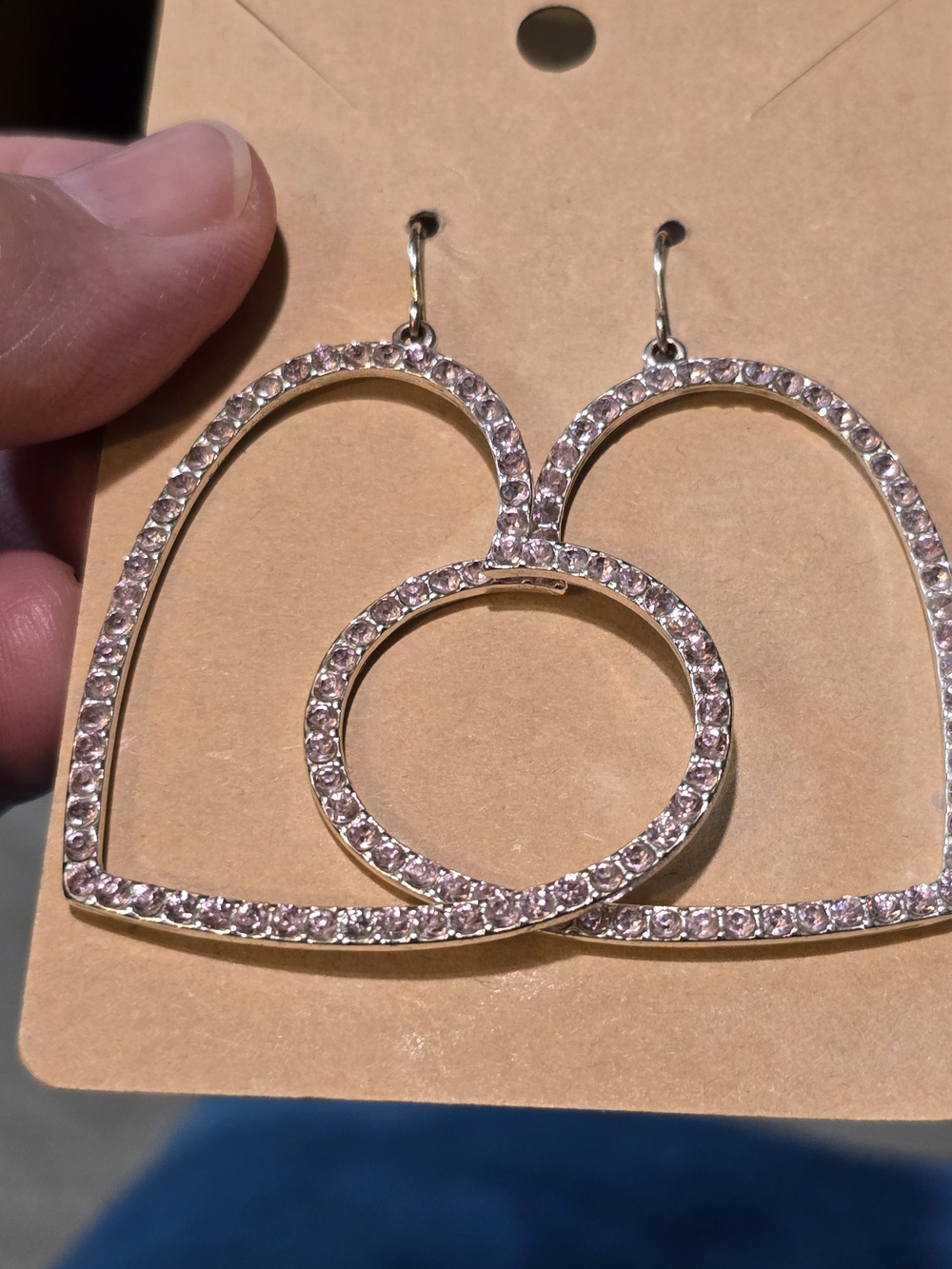 Pink Crystal Double Heart Drop Earrings